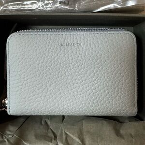All Saints NWT Fetch Cardholder Mini Wallet Baby Blue Genuine Leather